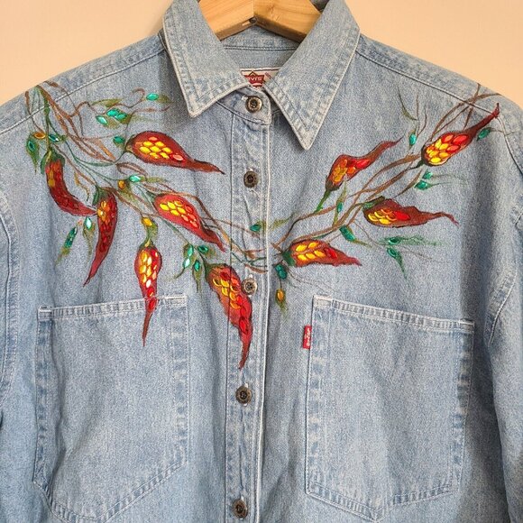 Vintage LEVI'S JEANS FOR WOMEN SHIRT Women's Jean Beaded LongSleeve - Picture 1 of 16
